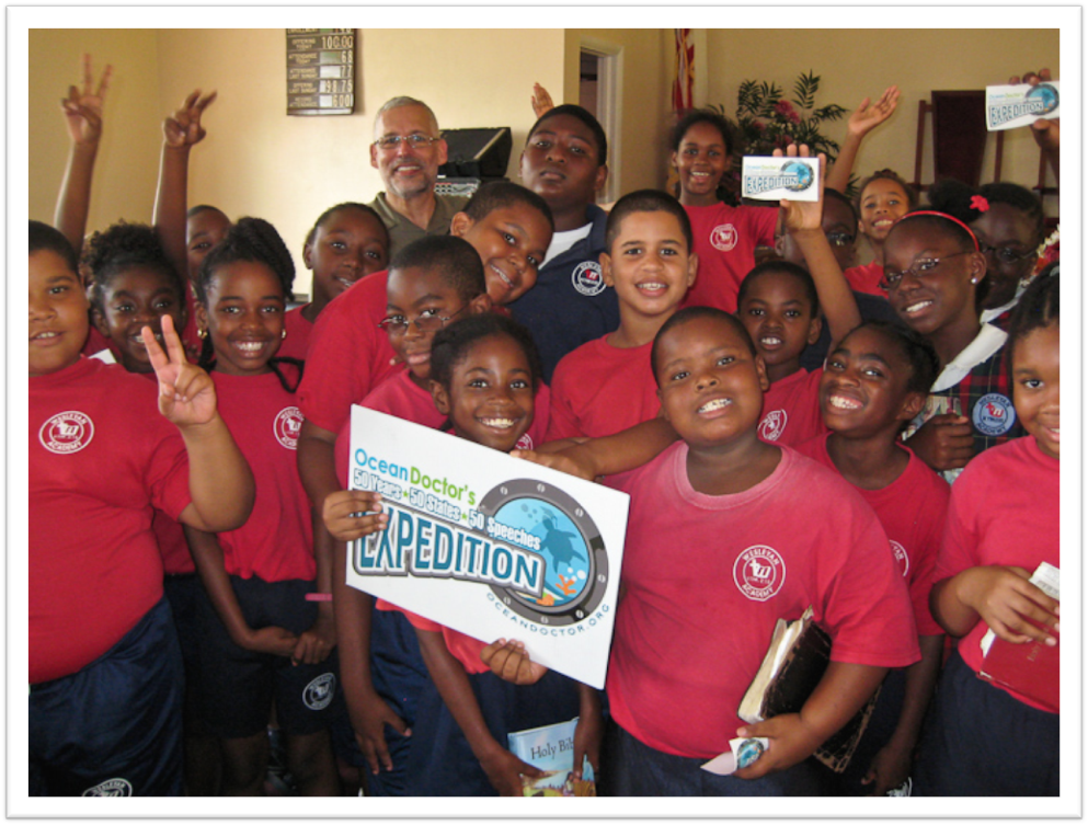 Elementary school students in the U.S. Virgin Islands with The Ocean Doctor (Photo: Nicolas Drayton)