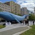 A full-sized inflatable Blue Whale sits proudly in Washington, DC's Freedom Plaza